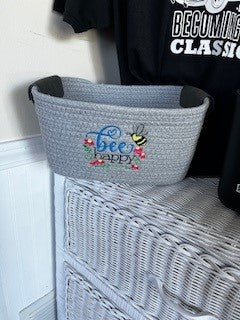 Braided embroidered basket Bee Happy