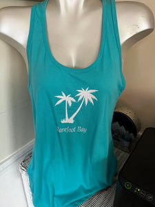 Sleeveless Racer Back Tee in size XL Barefoot Bay with Palm Tree