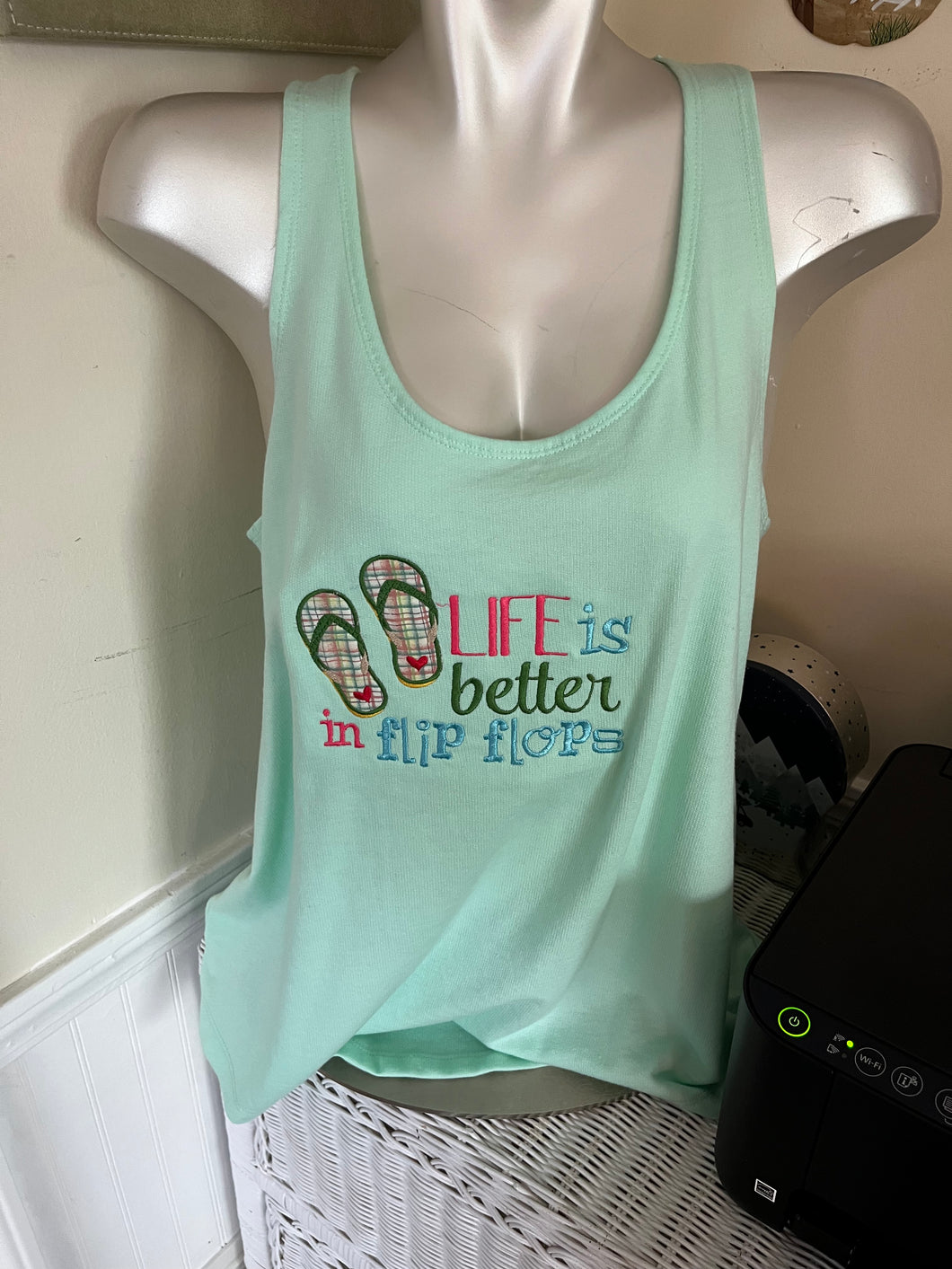 Sleeveless Racer Back Tee  Life is Better in flip flops