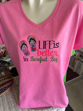 Load image into Gallery viewer, Barefoot Bay Life is better in Barefoot Bay Ladies V neck Tee
